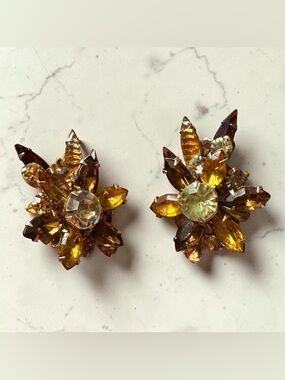 Beau Jewels Golden Amber Crystal Marquise Clip-On Earrings